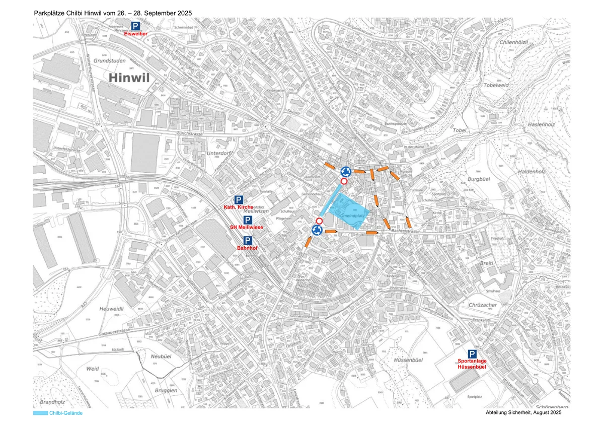 So wird der Verkehr während der Chilbi in Hinwil umgeleitet. Eine Grafik mit den Umleitungen.